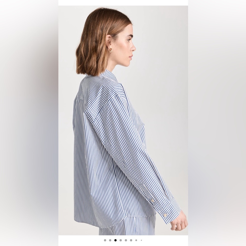 DONNI Pop Button Down in Navy Stripe - Picture 3 of 4